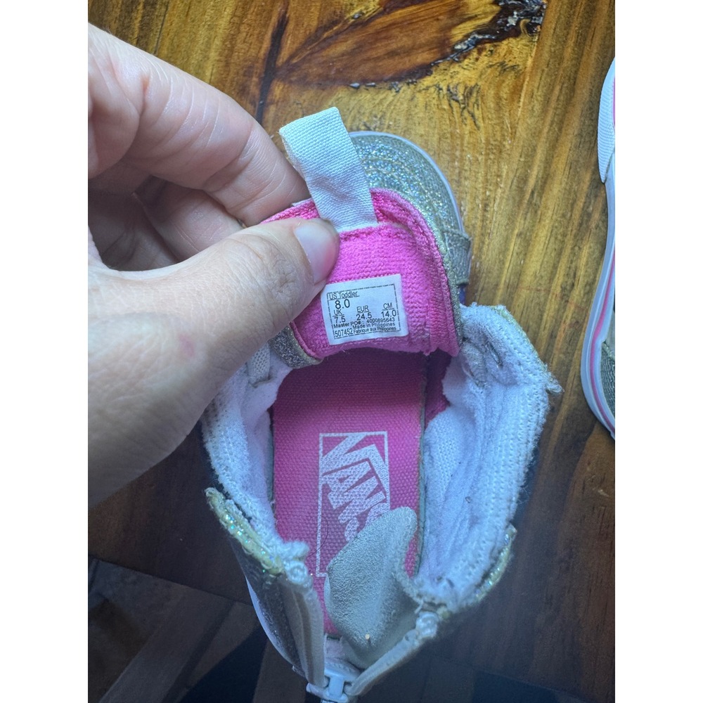 Vans Sk8-Hi Zip Toddler 8 Silver Glitter Unicorn Galaxy High Top Sneakers Pink - Picture 6 of 6